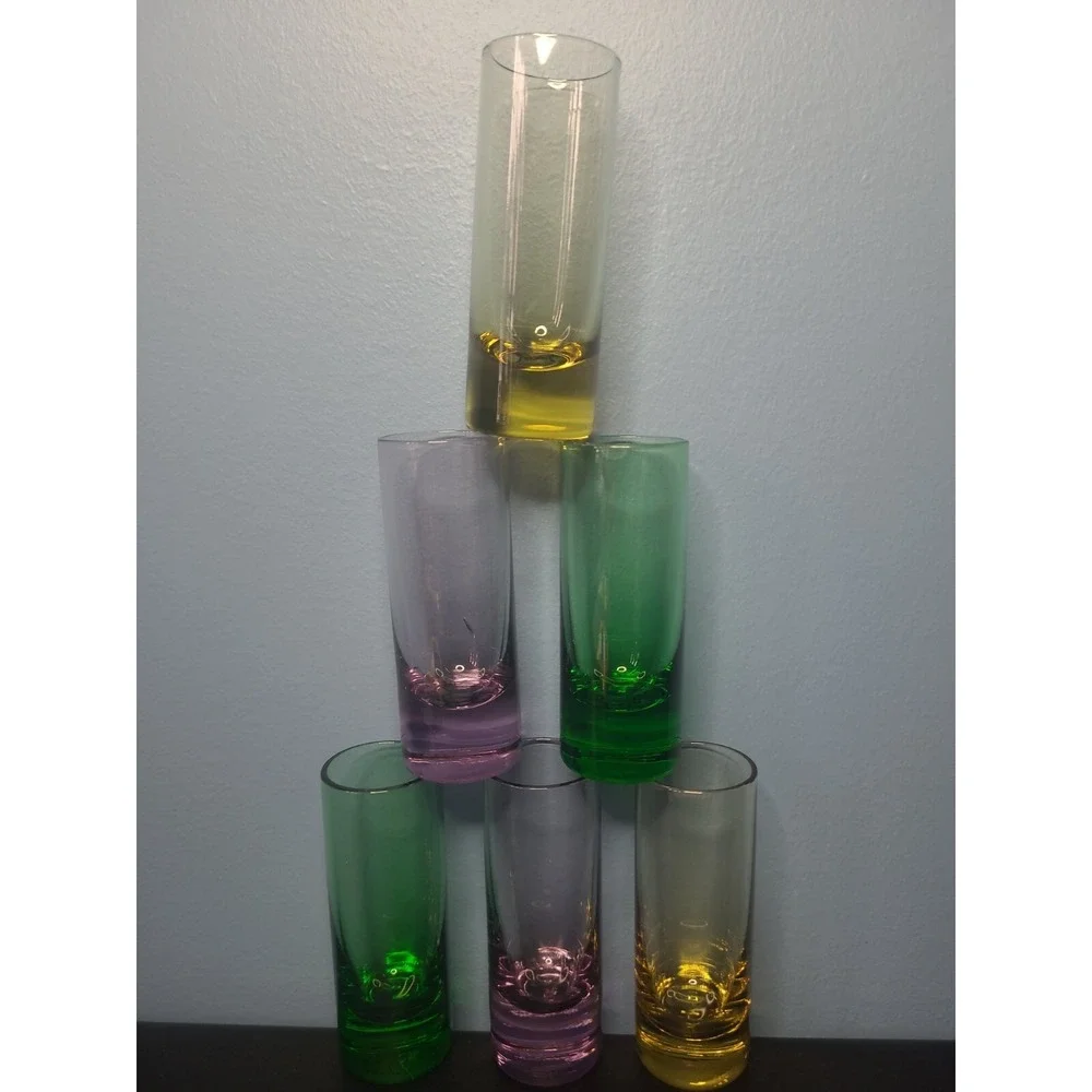 6 Shot Glasses Multi-Colored Glass‎ Vodka Aperitif Liqueur Cordial 3.5